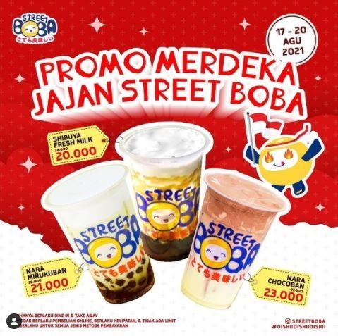 Promo minuman kekinian Kemerdekaan RI (Instagram @streetboba)