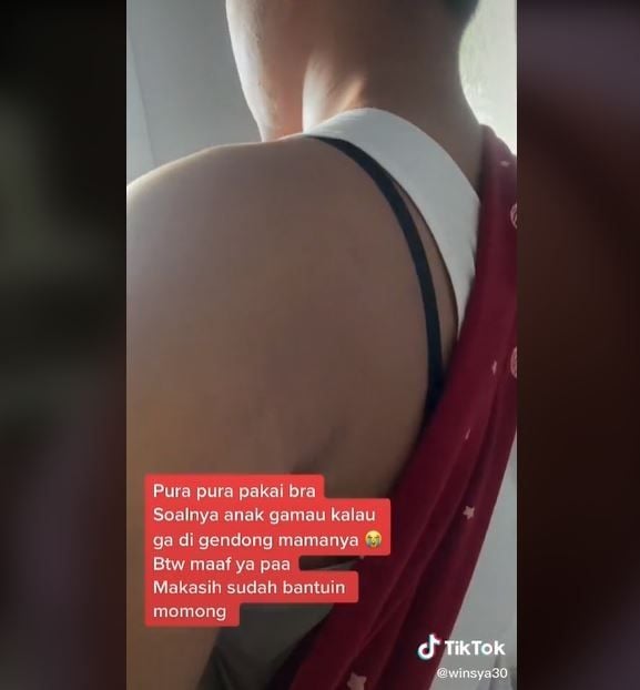 Viral Suami Pakai Bra Istri untuk Bantu Mengasuh Anak (tiktok.com/@winsya30)