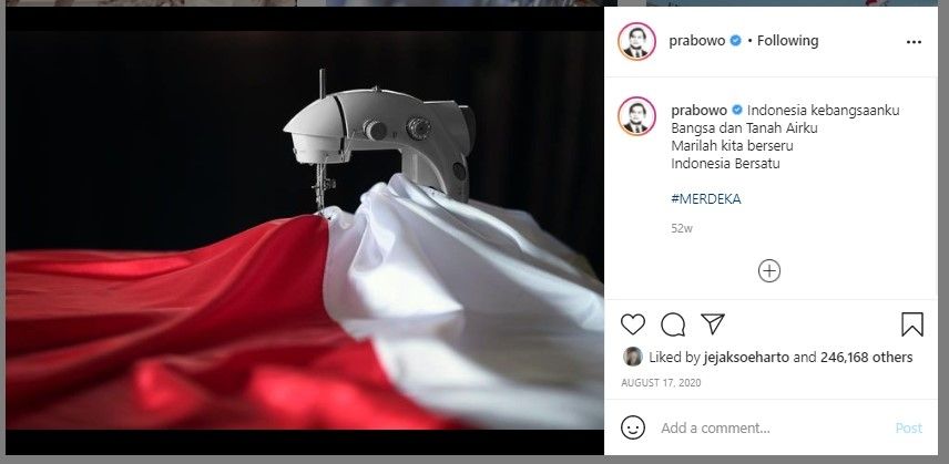Feeds Prabowo panen pujian (Instagram)