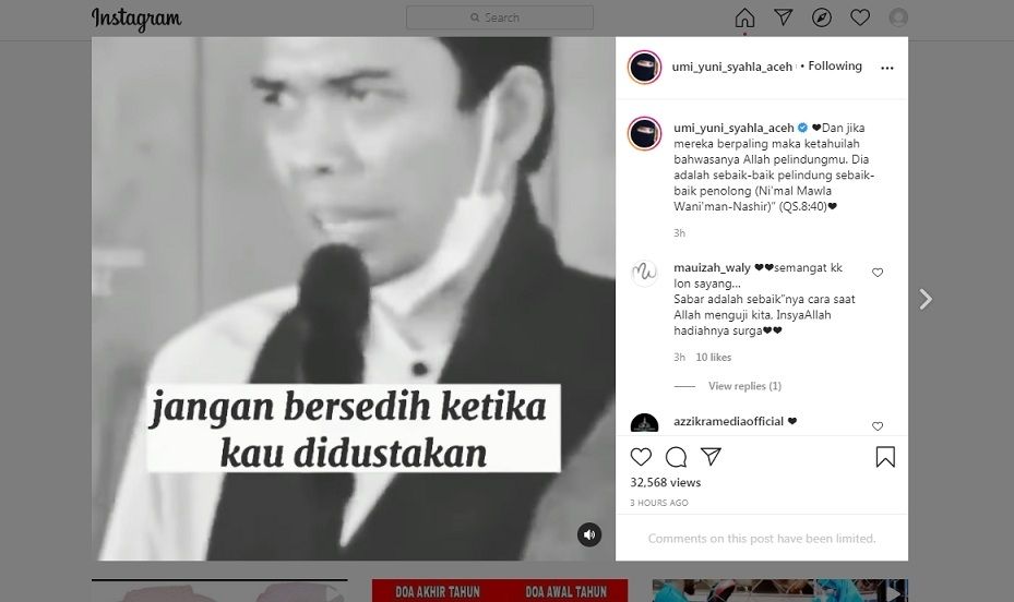 Unggahan ibunda Alvin Faiz, Umi Yuni [Instagram]