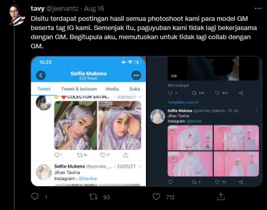 Pengakuan model jadi korban fetish mukena. (Twitter/@jeehantz)