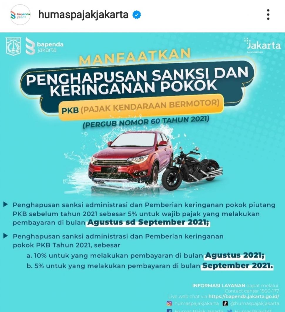 Pemprov DKI Jakarta Berikan Pemutihan dan Diskon Pajak Kendaraan Bermotor  Sampai September
