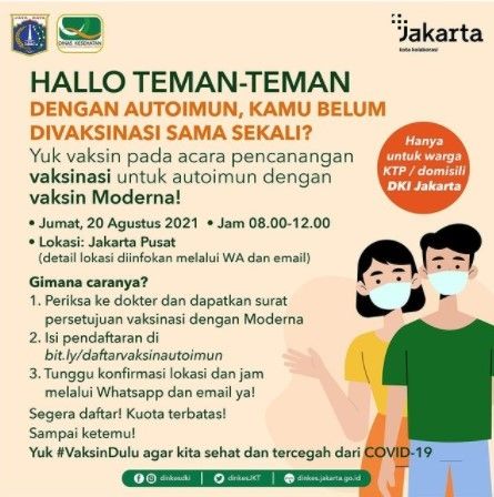 Warga pasien autoimun dapat vaksin moderna. Lalu bagimana cara warga Jakarta dengan Autoimun dapatkan vaksin moderna?