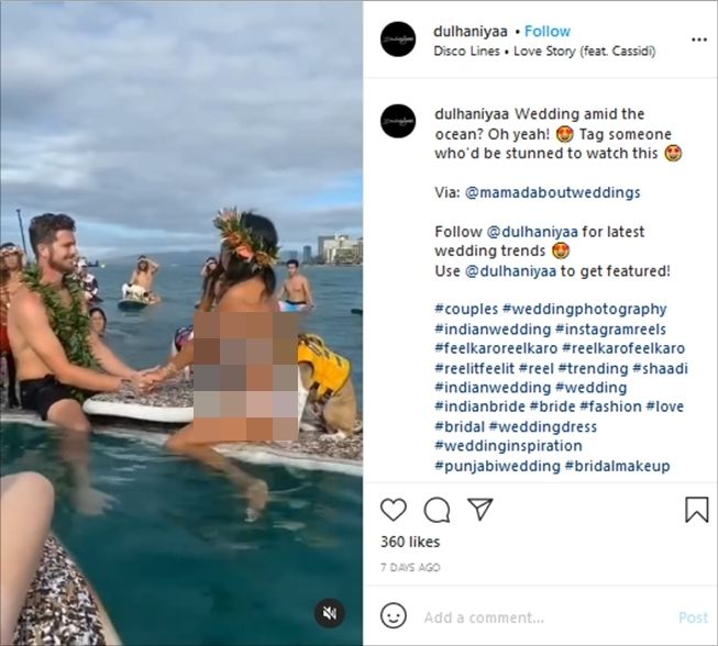 Viral momen pasangan menikah di tengah laut disaksikan para tamu. (Instagram/@dulhaniyaa)