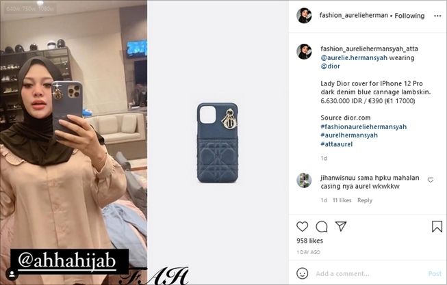 Aurel Hermansyah pakai casing hp mewah dari DIOR. (Instagram/@fashion_aureliehermansyah_atta)