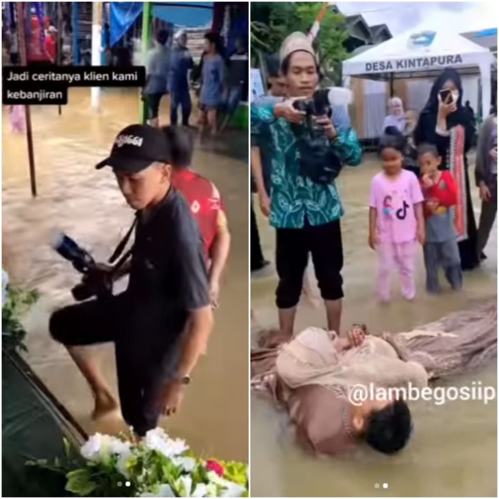 Pengantin foto di tengah banjir bikin publik nangis (IG)