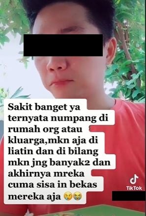 Pria nangis curhat diberi makanan sisa. (Tiktok)