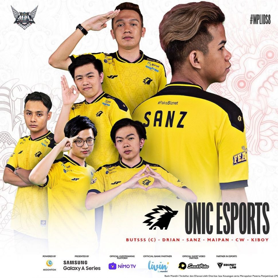 Roster ONIC Esports di MPL Season 8. (Instagram/ mpl.id.official)