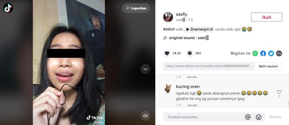 Kronologi Driver Kena Mental Saat Antar Anak Paranormal Pulang. (TikTok/@sasfly)