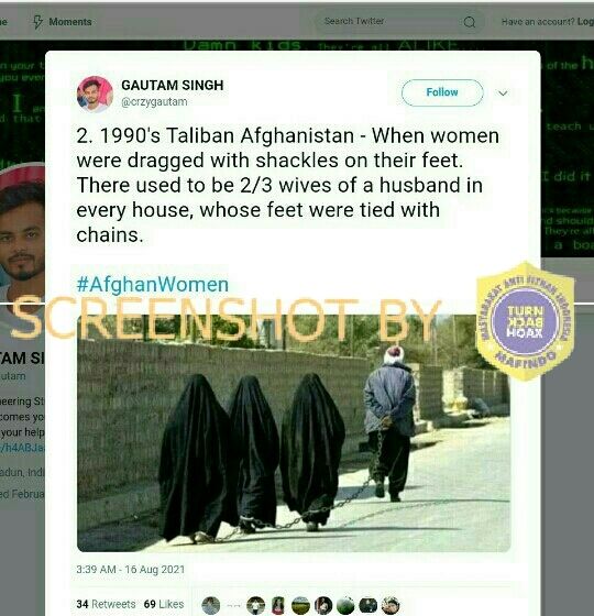 CEK FAKTA Foto Wanita Afghanistan Dirantai dan Diseret oleh Suami Mereka di Jalan. (Turnbackhoax.id)