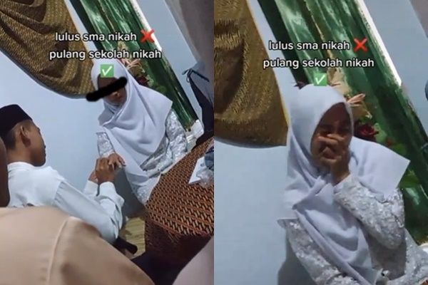 Viral Cewek Tersenyum Malu Pulang Sekolah Nikah. (TikTok)