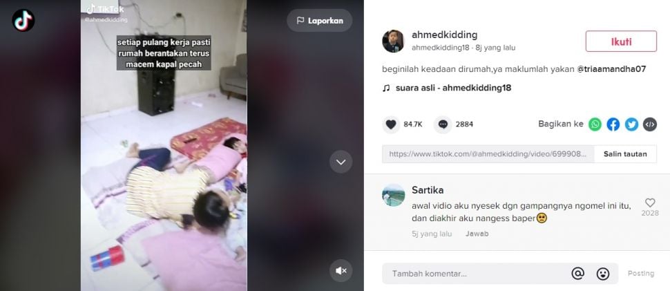 Viral Suami Marahi Istri yang Kelelahan Urus 3 Anak Berakhir Tak Terduga. (TikTok/@ahmedkidding)