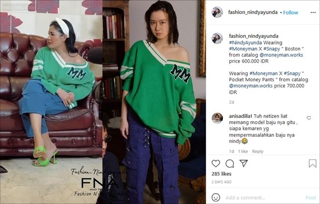 Fakta tentang baju Nindy Ayunda yang diejek melorot. (Instagram/@fashion_nindyayunda)