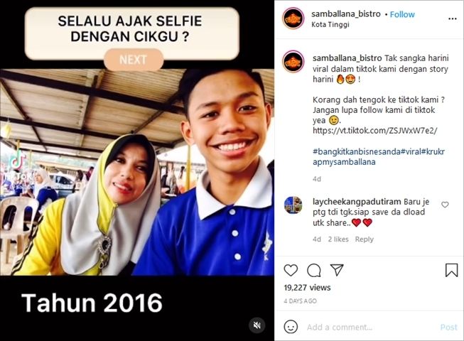 Momen mesra pasutri viral beda 25 tahun, dulunya murid dan guru. (Instagram/@samballana_bistro)