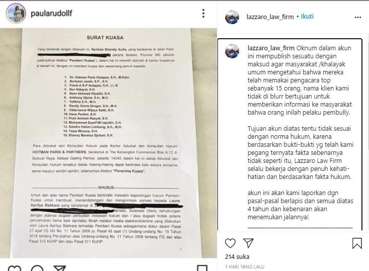 Pihak Shandy Aulia dilaporkan oleh pembully anaknya (Instagram)