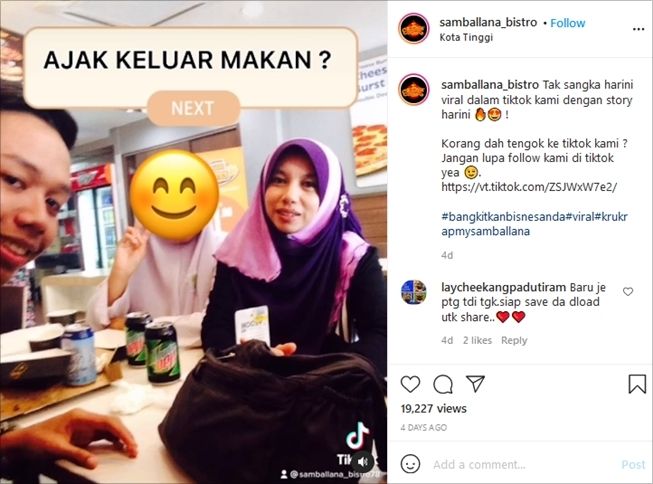 Momen mesra pasutri viral beda 25 tahun, dulunya murid dan guru. (Instagram/@samballana_bistro)