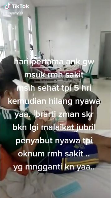 Emak-emak curhat anaknya meninggal di rumah sakit, ia menyebut oknum RS seperti malaikat penyabut nyawa. [TikTok]