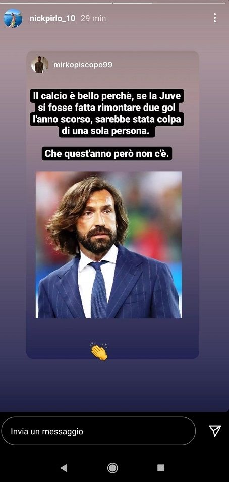 Sindiran putra Andrea Pirlo usai Juventus gagal menang dari Udinese. (Instagram/nickpirlo_10)