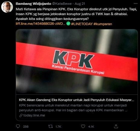 KPK Gandeng Napi Koruptor Untuk Penyuluhan Anti Korupsi. (Twitter/KataBewe)