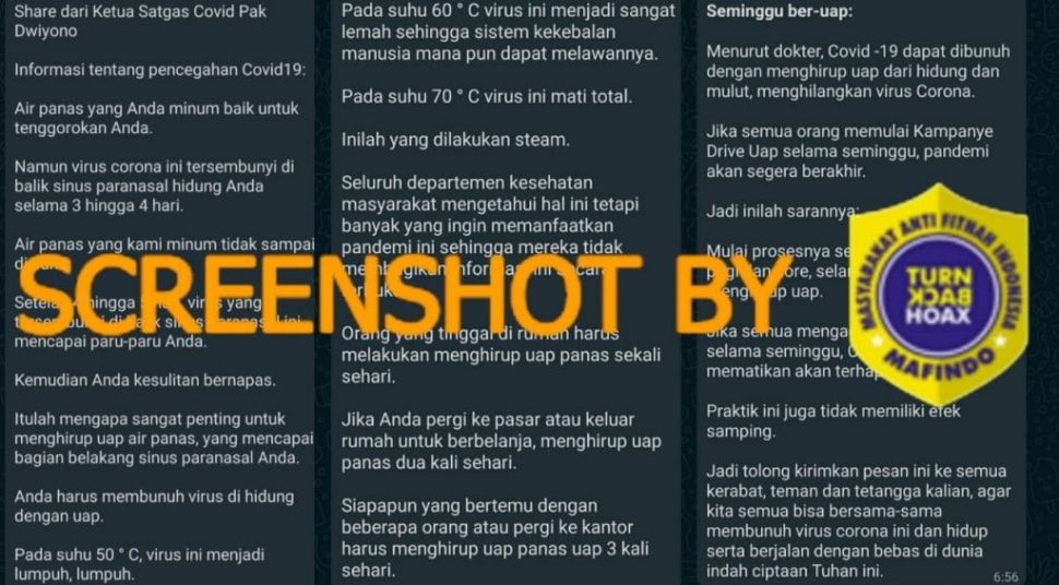 CEK FAKTA Ketua Satgas Covid-19 Imbau Hirup Uap Air Panas Untuk Bunuh Corona. (Turnbackhoax.id)