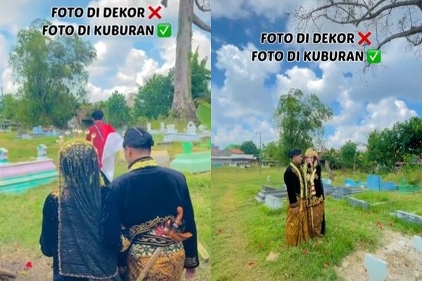 Viral Pengantin Foto Pernikahan di Kuburan Karena Bosan. (TikTok/@fuad_fahrozi)