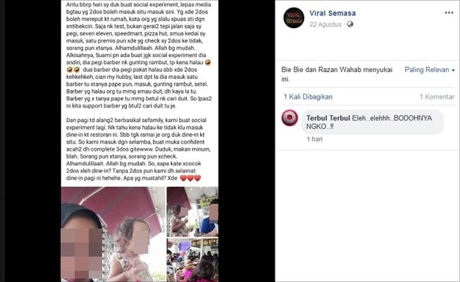 Viral pasangan pamer makan bareng malah berujung ditangkap polisi. (Facebook/Viral Semasa)