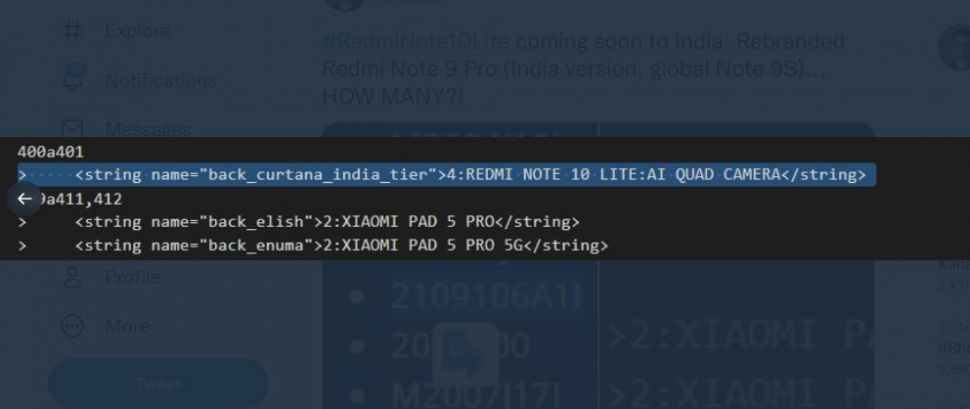 Bocoran Redmi Note 10 Lite. (Twitter/ kacskrz)