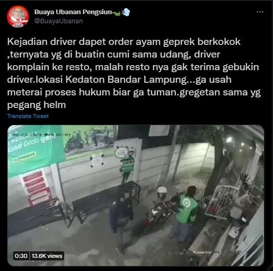 Viral driver ojol babak belur dikeroyok karyawan resto. (Twitter/@buayaubanan)