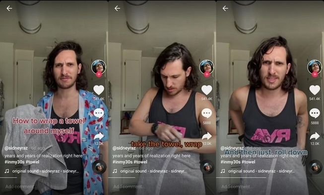 Viral pria bikin tutorial cara pakai handuk yang benar. (TikTok/@sidneyraz)