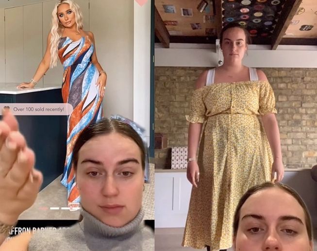 Viral wanita beli dress online, barang yang datang bikin bete. (TikTok/@emilyauty)