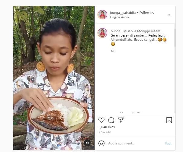 Mukbang nasi ikan asin dan sambal (Instagram @bunga__salsabila)