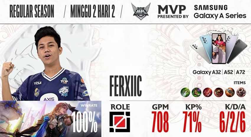 Ferxiic jadi MVP game kedua saat melawan Geek Fam. (YouTube/ MPL Indonesia)