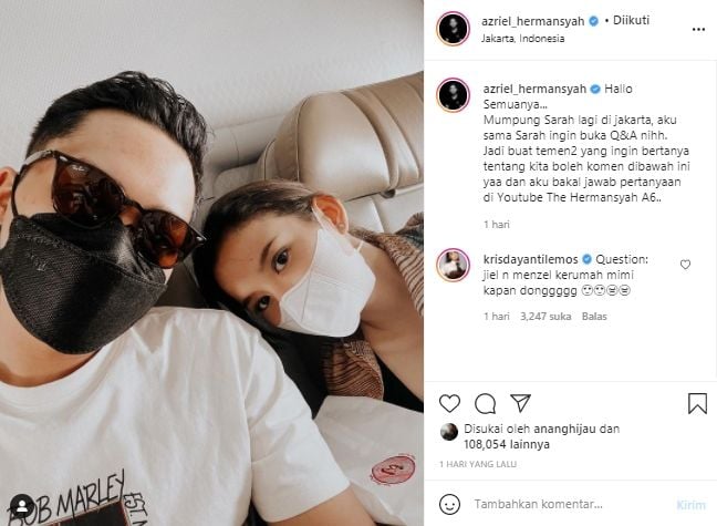 Azriel Hermansyah dan Sarah Menzel (Instagram.com)