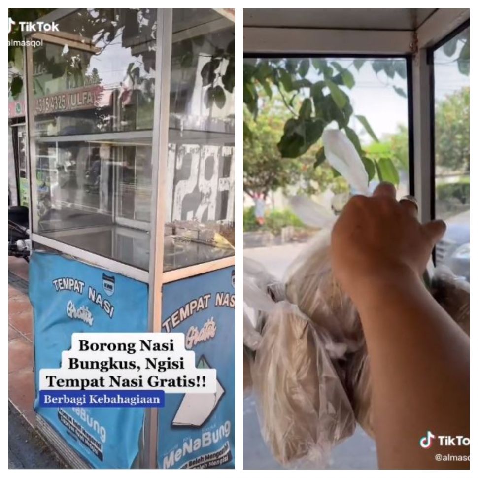 Mengisi tempat nasi gratis (TikTok @almasqol)