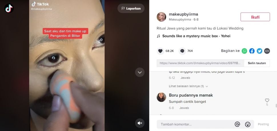 Viral MUA Rias Pengantin Pakai Ritual Jawa Tak Keramas 7 Hari. (TikTok/@makeupbyiirma)