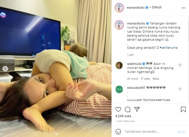 Mona Ratuliu saat menyusui Numa (instagram.com)