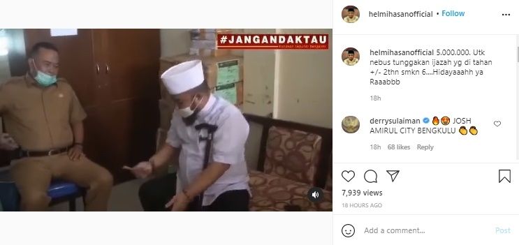 Kronologi Siswa Curhat Pilu Ijazah Ditahan Sampai Wali Kota Bengkulu Turun Tangan. (Instagram/@helmihasanofficial)