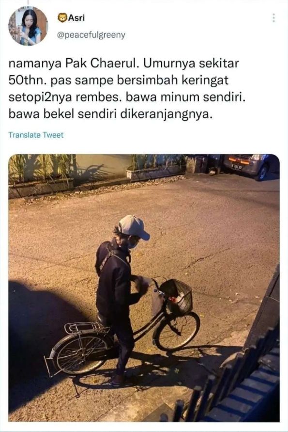 Viral kisah ojol tanpa motor bikin terenyuh. (Twitter)