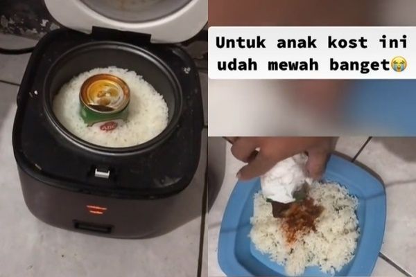 Viral Anak Kos Masak Beras Campur Kaleng Sarden di Magic Com. (TikTok/@menungso_kotor)