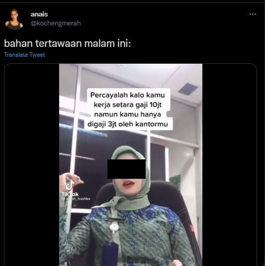 Wanita beri pesan soal kerja setara gaji Rp 10 juta tapi digaji Rp 3 juta. (Twitter/@kochengmerah)