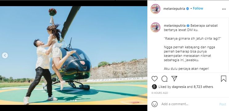 Melanie Putria dilamar pacar di helikopter (instagram.com)