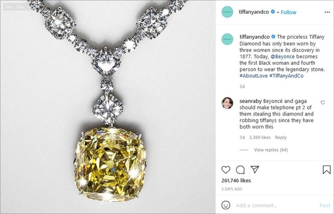 Potret berlian kuning senilai Rp452 miliar yang dipakai Beyonce. (Instagram/@tiffanyandco)