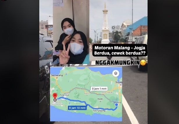 Video traveling Malang-Jogja yang mereka lakukan, viral di media sosial TikTok. Menariknya, mereka berdua bepergian dengan menggunakan sepeda motor. [TikTok]