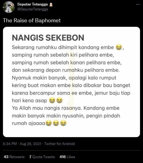 Viral Curhat 'The Raise of Baphomet'. (Twitter/@SeputarTetangga)