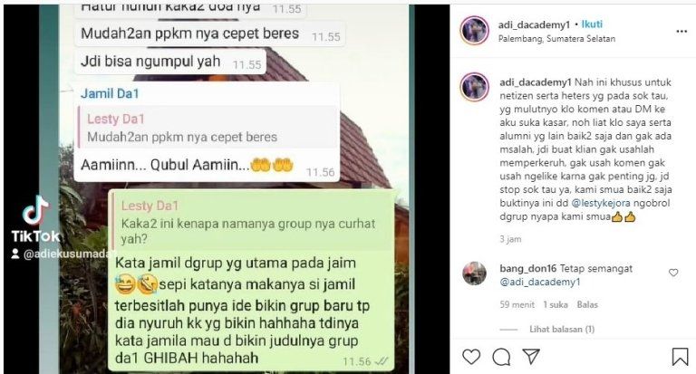 Lesti Kejora ngobrol di grup bersama rekan seangkatan akademi dangdut. [hops.id]