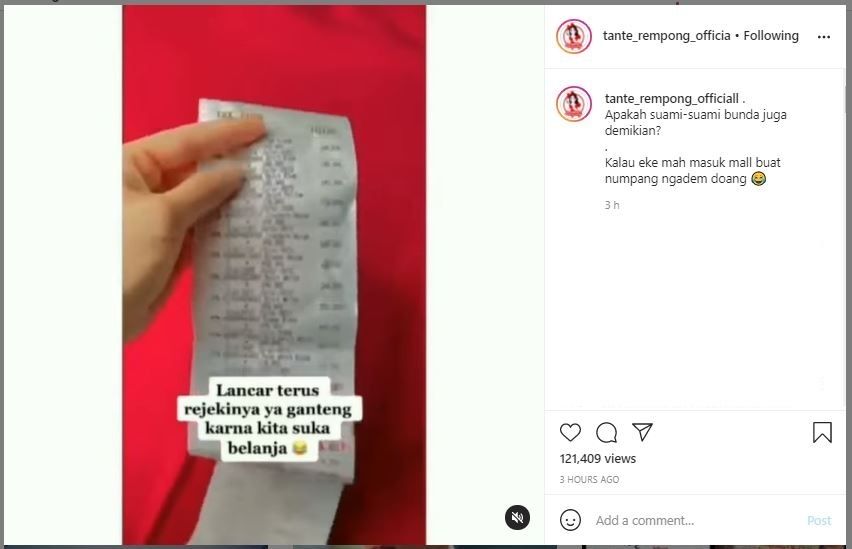 Viral Aksi Suami Kalap Belanja Baju (instagram.com/tante_rempong_officiall)