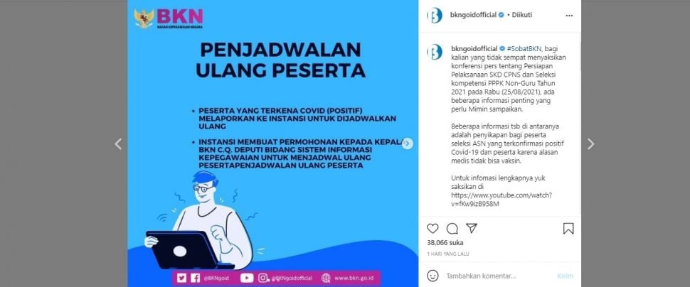 Solusi Peserta Tes CPNS 2021 Belum Vaksin dan Positif Covid (instagram/bkngoidofficial)