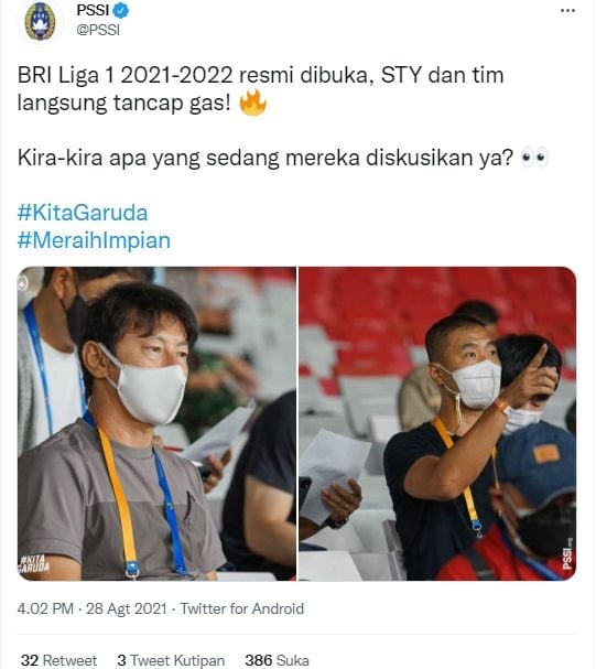 Raut muka Shin Tae-yong jadi sorotan netizen. (Twitter/@PSSI)