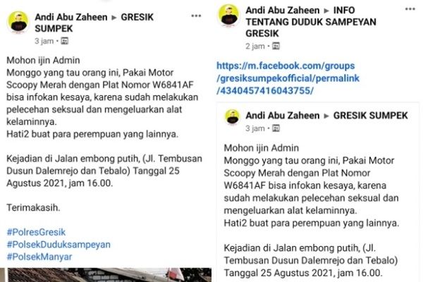 Viral Pemotor Pria Berkeliaran Pamer Alat Kelamin ke Emak-emak. (Facebook/Andi Abu Zaheen)