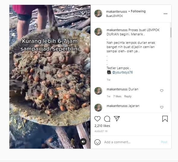 Proses pembuatan lempok durian (Instagram @makanterusss)
